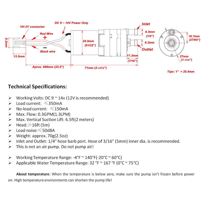 CrocSee DC 12V Mini Food Grade Self Priming Diaphragm Fresh Water Transfer Pump 1.3LPM, Replacement Pump for Ice Maker, Coffee Machine, Water Dispenser - NewNest Australia