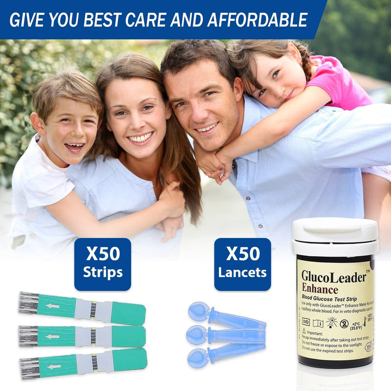 GlucoLeader Enhance Blood Glucose Test Strips Pack of 50 Blood Sugar Test Strips & Lancets Without Meter.Made in Taiwan. 1 count (Pack of 50) - NewNest Australia