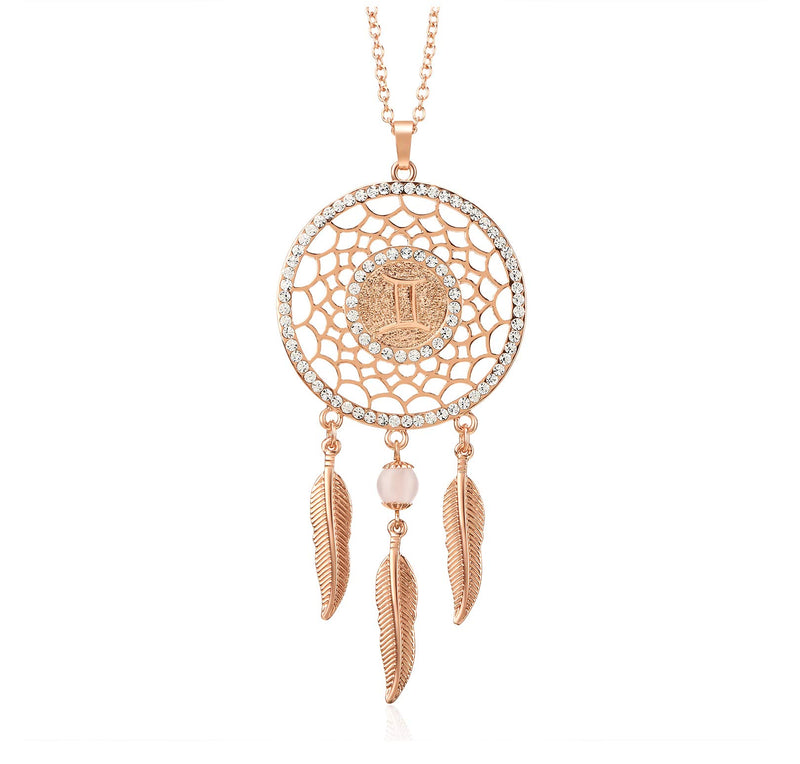NewNest Australia - Boltz Mini Zodiac Gemini Sign Dream Catcher Car Charm Rear View Mirror Accessories, Boho Dangling Feather Tassel Bead Pendant Constellation Ornament Wall Hanging Home Decoration (Gemini) 
