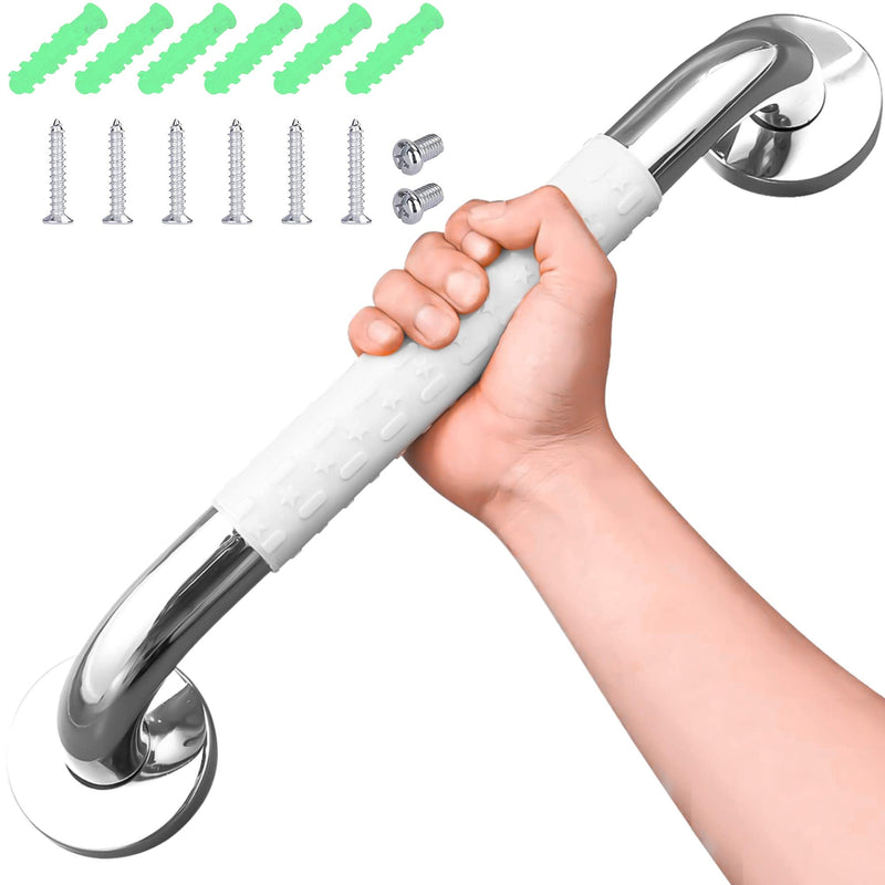 Bath Safety Grab Rail White, 16 Inch Stainless Steel Anti-Slip Shower Handles for Elderly, Grab Bar with Ridges, for Towel Rail, Disabled, Injured, or Post-Op, Bathroom Safety Aid - NewNest Australia