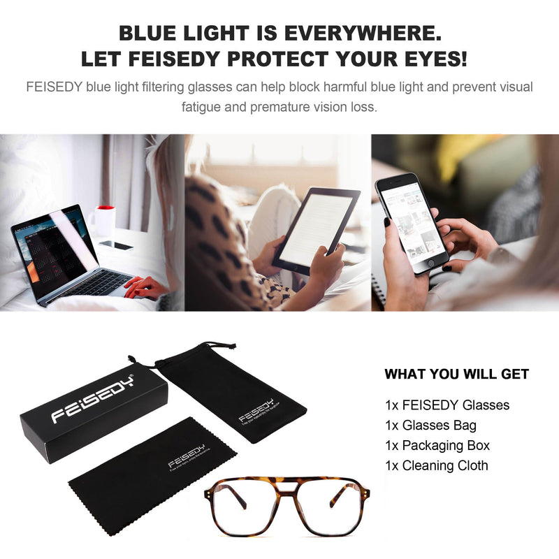 FEISEDY Retro 70s 80s Blue Light Filter Glasses Women Without Strength Men's Computer Glasses with Blue Light Blocking Glasses PC Gaming Glasses B2866 Leopard 54 millimeters - NewNest Australia
