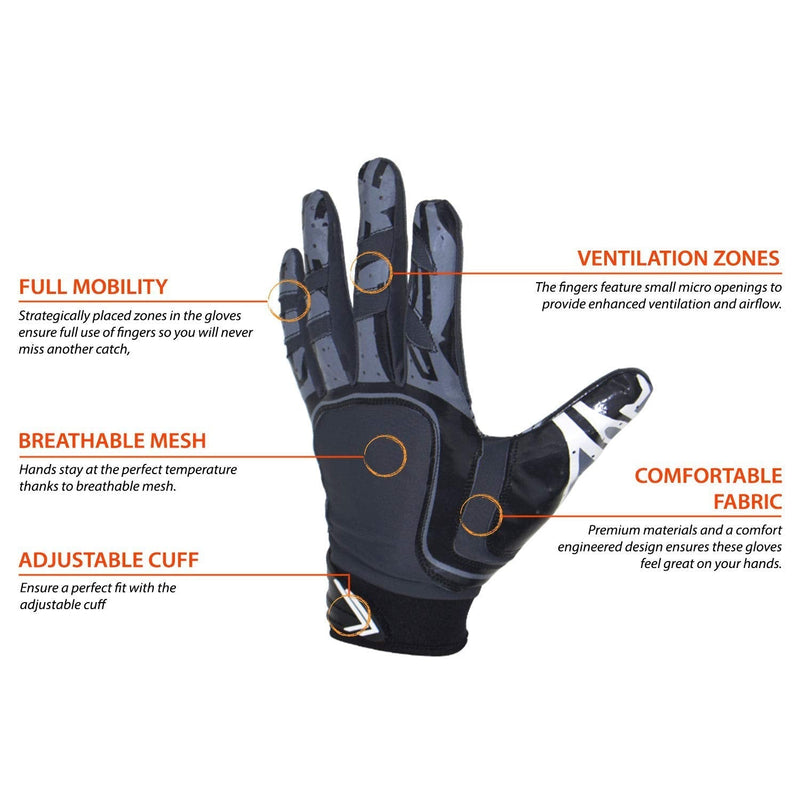 Pure Athlete Football Receiver Gloves – Elite-Stick Silicone Gripping Technology – Adult/Youth Black Youth Large - NewNest Australia