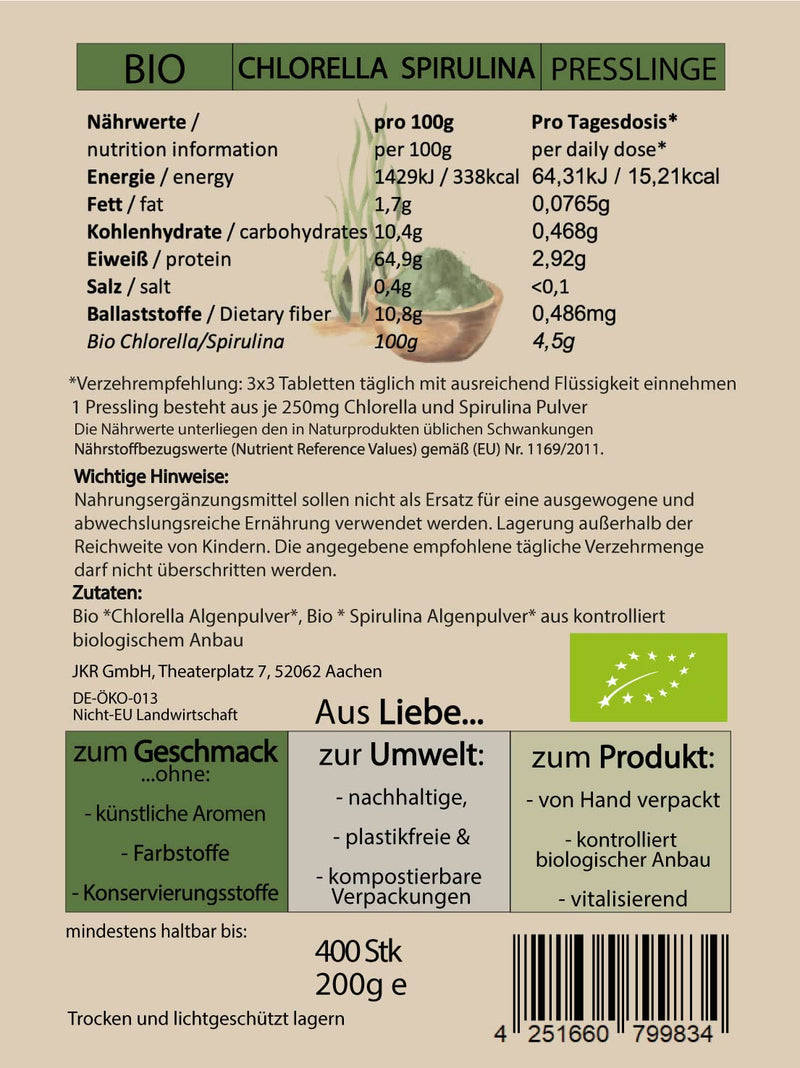 Spintz Organic Spirulina + Chlorella Organic Pellets 100% Controlled Organic Cultivation Vegan Chlorella Spirulina Tablets 500 Mg/Tab Plastic-Free Packed Spirulina Chlorella Tablets (Pack Of 800) - NewNest Australia