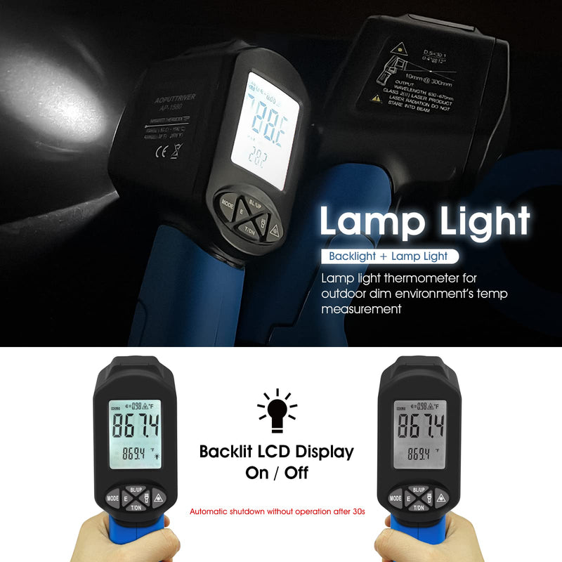 Aoputtriver Ap-1580 Infrared Thermometer, Temperature Range -58¬∞F To 2876¬∞F With Ds 30:1 High Temperature Thermometer With Adjustable Emissivity, Backlight For Hvac Pizza Ovens Ap-1580Ôºàblueôºâ - NewNest Australia
