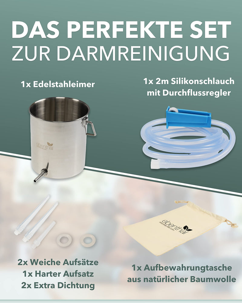 Ebenthal Vital 2L Premium Stainless Steel Enema Set For Bowel Cleansing - Enema Irrigator, 2M Hose, Container - For Intestinal Rinses For Therapeutic Fasting & Detoxes - Includes Instructions (English Language Not Guaranteed) - Bpa-Free - NewNest Australia