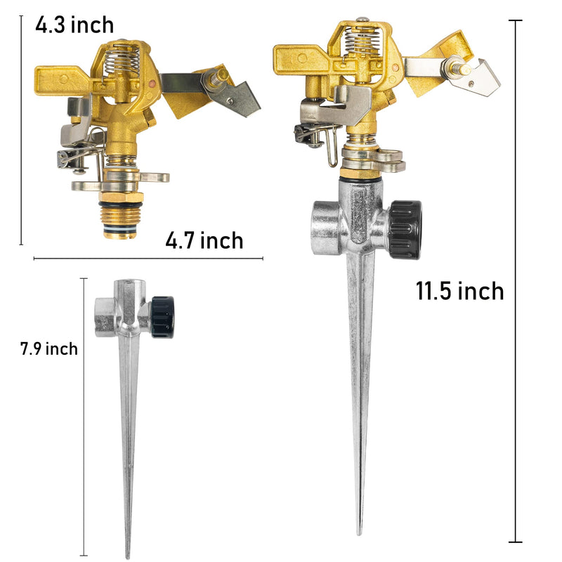 Hourleey 2 Pack Brass Impact Lawn Sprinklers for Yard, Heavy Duty Water Sprinkler Head with Zinc Alloy Spike Base, Adjustable Pulsating Sprinkler for Large Area Lawn Patio Garden - NewNest Australia