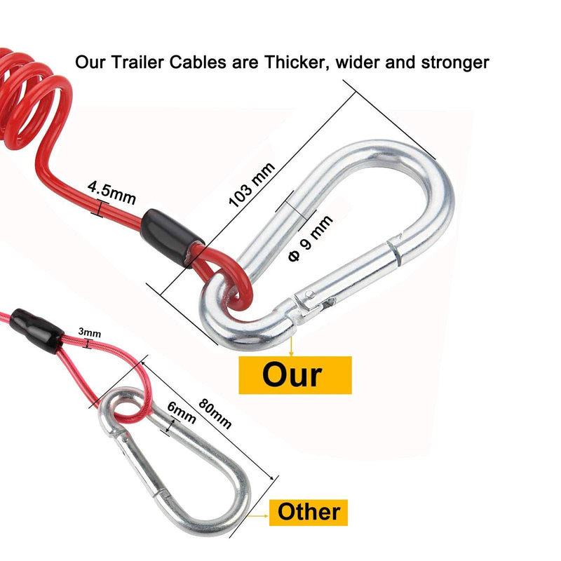 2Pcs Breakaway Trailer Cable, Trailer Brake Cable, RV Stainless Steel Spring Towing Coiled Wire, Heavy Duty Steel Wire Extend to 4ft Coiled Safety Cables Strap for RV Towing Trailer - NewNest Australia