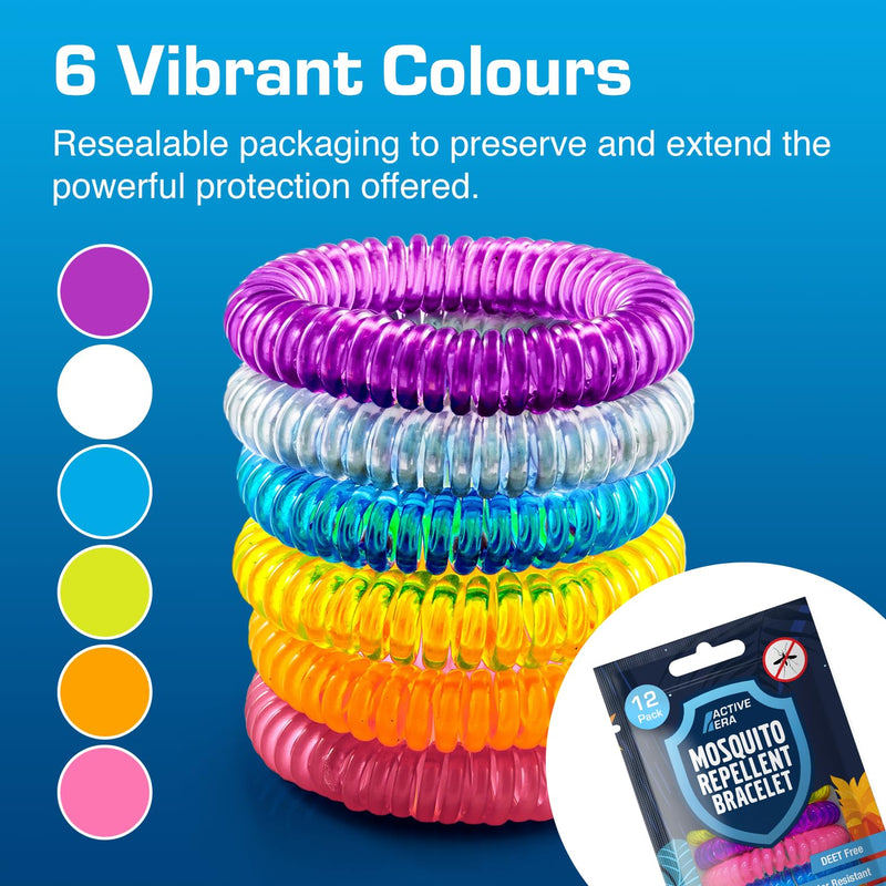 Active Era Mosquito Repellent Bracelet [12 Pack], Insect, Midge & Mosquito Bands - Powerful DEET Free Formula - Waterproof with 250 Hours / 10 Days of Protection for Adults and Kids 3+ - NewNest Australia