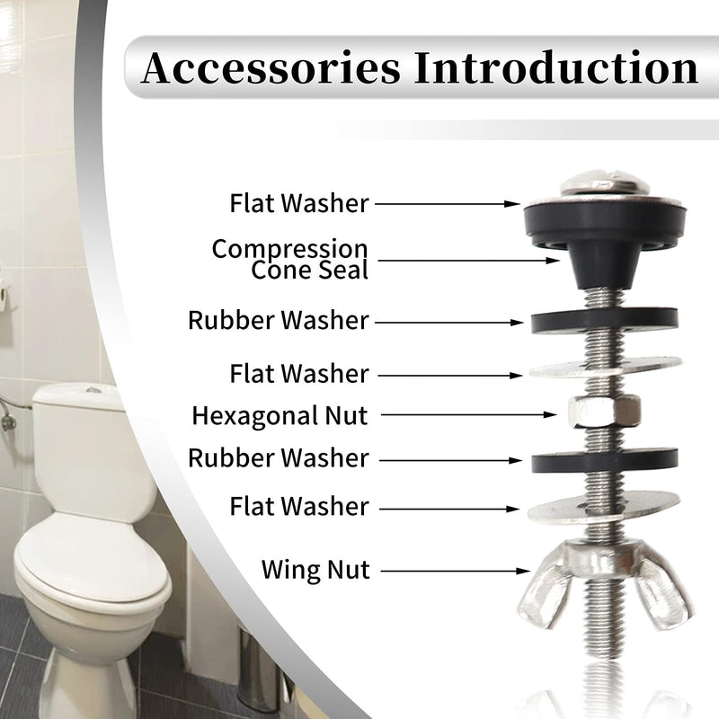 2PCS Universal Toilet Tank to Bowl Bolts Kit, Heavy Duty Toilet Bolts, Waterproof Stainless and Rubber Washers Gaskets with Extra Long Nut Screw for Fastening (Silver) 2PCS - NewNest Australia