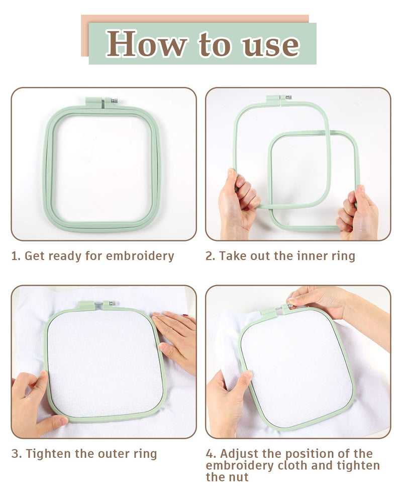 Pllieay 4 Pieces 4 Sizes Square Embroidery Hoops, Cross Stitch Hoop and ABS Plastic Embroidery Hoops for DIY Embroidery Project 3", 4.3", 6.5", 8.7" - NewNest Australia