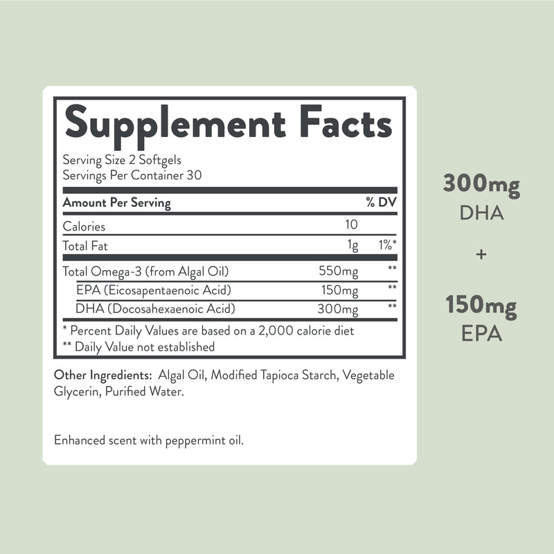 Vegan Omega 3 Supplement - Plant Based DHA & EPA Fatty Acids - Carrageenan Free, Alternative to Fish Oil, Supports Heart, Brain, Joint Health - Sustainably Sourced Algae - Fish Oil Free - 60 Softgels - NewNest Australia