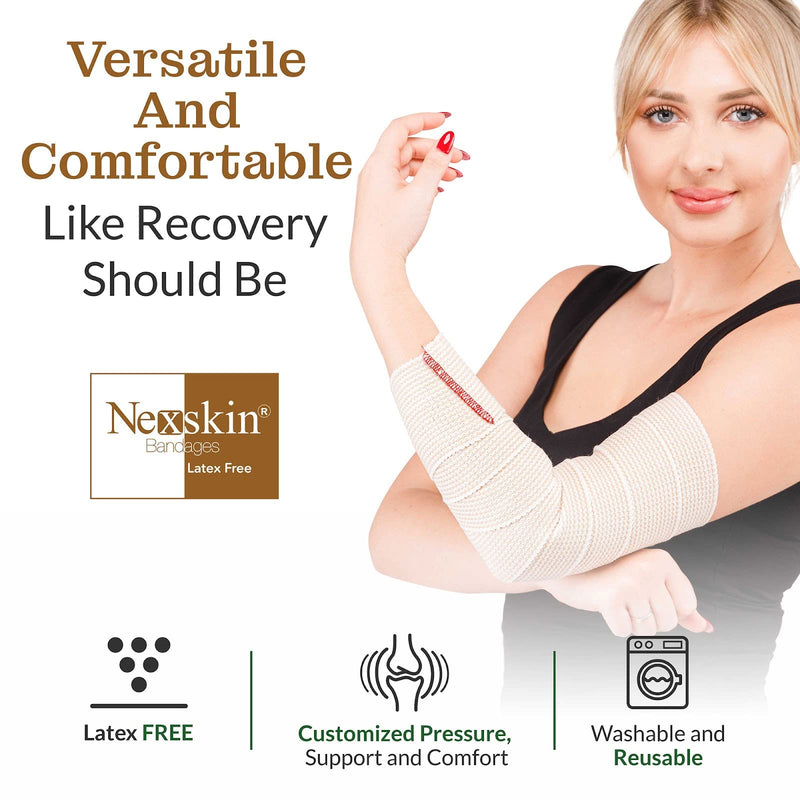 Premium Elastic Bandage Wrap (3” Wide, 2 Pack) - Nexskin Latex Free Athletic/Medical Compression Bandages Hook & Loop Fasteners at Both Ends - Lifetime Washable & Reusable USA Organic Cotton Bandage 3 Inch (Pack of 2) - NewNest Australia