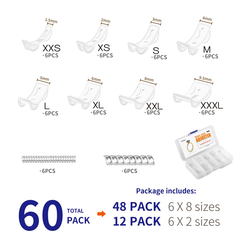 Ring Size Adjuster for Loose Rings - 60Pack, 2 Styles, Ring Guard, Ring Sizer, 10 Sizes Fit for Man and Woman Ring - NewNest Australia