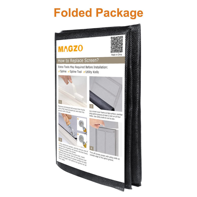 MAGZO Window Screen Replacement, 36"W x 90"L x 1/64"T Durable Fiberglass UV Protection Adjustable Screen for Windows&Doors, Folded DIY Window Mesh, Screen Door Replacement Mesh (Black) 1/64"T x 36"W x 90"L Black - NewNest Australia