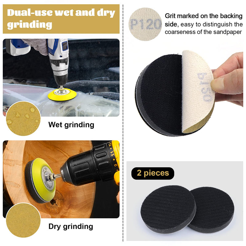 POLIWELL 100 Pack 3 Inch Sanding Discs Hook & Loop Premium Variety 40-1000 Grit Wet & Dry Gold Sandpaper, 3” Buffing Pads and Backing Plate for DA Sanders, Drills, Woodworking and Automotive - NewNest Australia