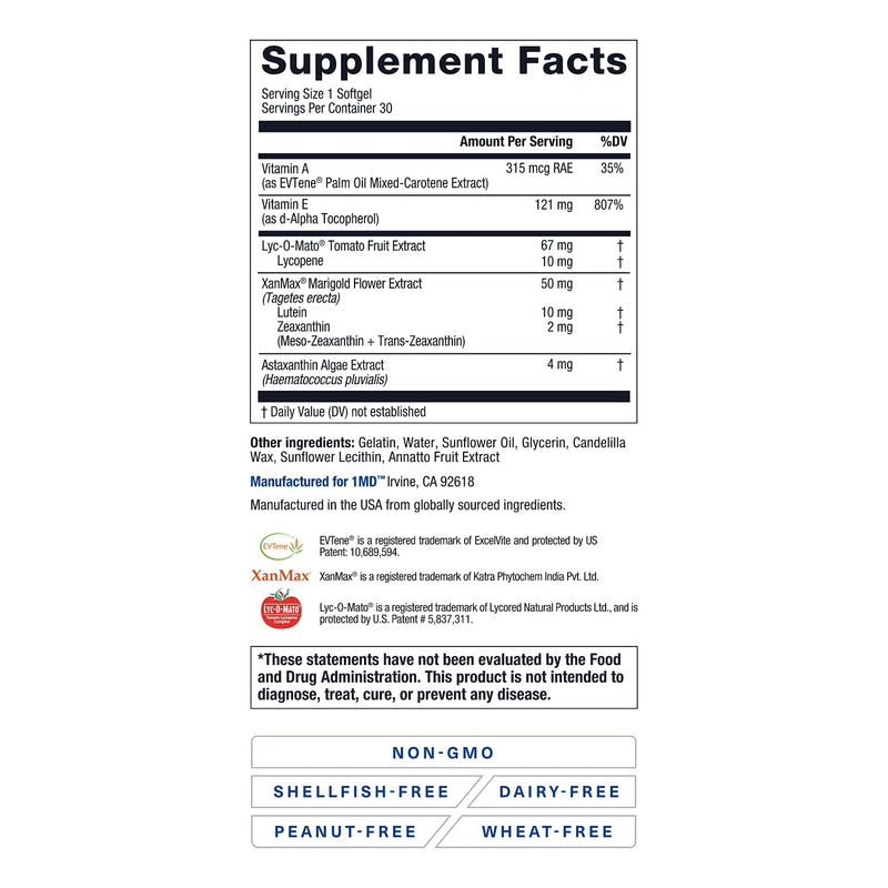 1MD Nutrition VisionMD Eye Vitamin CARMIS - with OptiLut Lutein & Zeaxanthin | Supports Vision Health, Everyday Eye Strain, & Occasional Dry Eye | 30 Softgels 30 Count (Pack of 1) - NewNest Australia