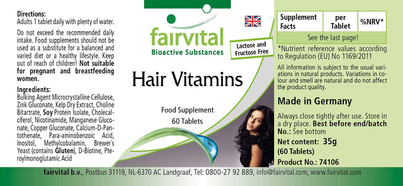 Fairvital | Hair vitamin tablets - Hair Vital - HIGH DOSE - 60 tablets - with vitamin B-12, biotin, zinc, trace elements, brewer's yeast and soy protein - NewNest Australia