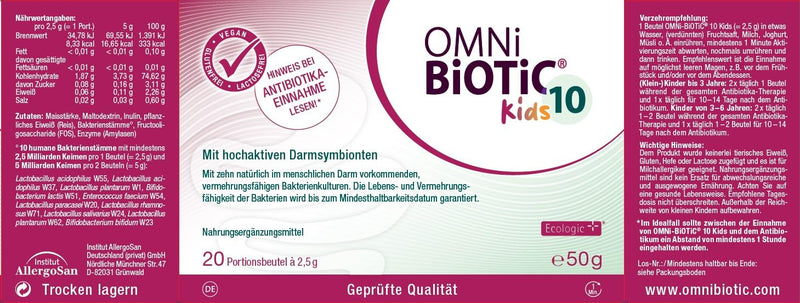 OMNi BiOTiC 10 Kids | 20 servings (50g) | 10 bacterial strains | 10 billion germs per daily dose | powder | With inulin | Vegan | Gluten free | Lactose free | For daily use - NewNest Australia