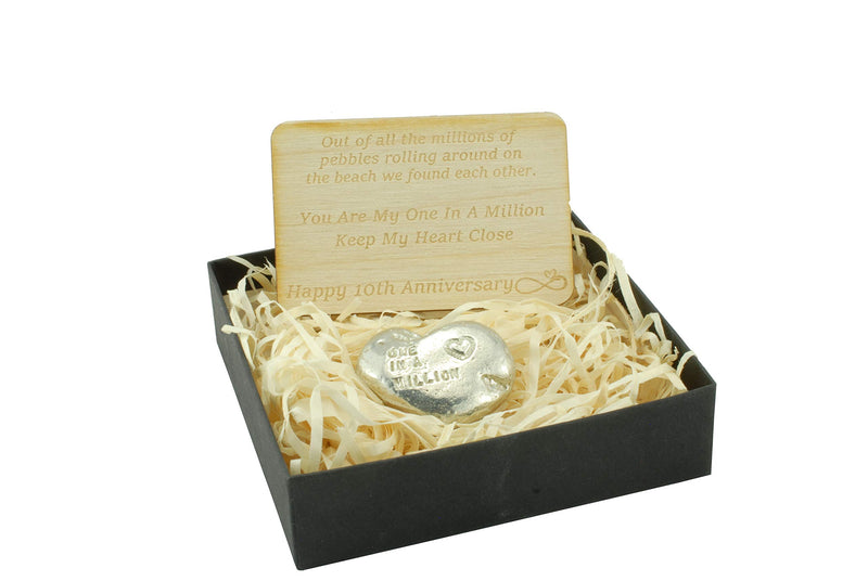 NewNest Australia - 10th Your My One in A Million Gift - 10th Anniversary Metal Heart Pebble Gift -Keep My Heart Close 