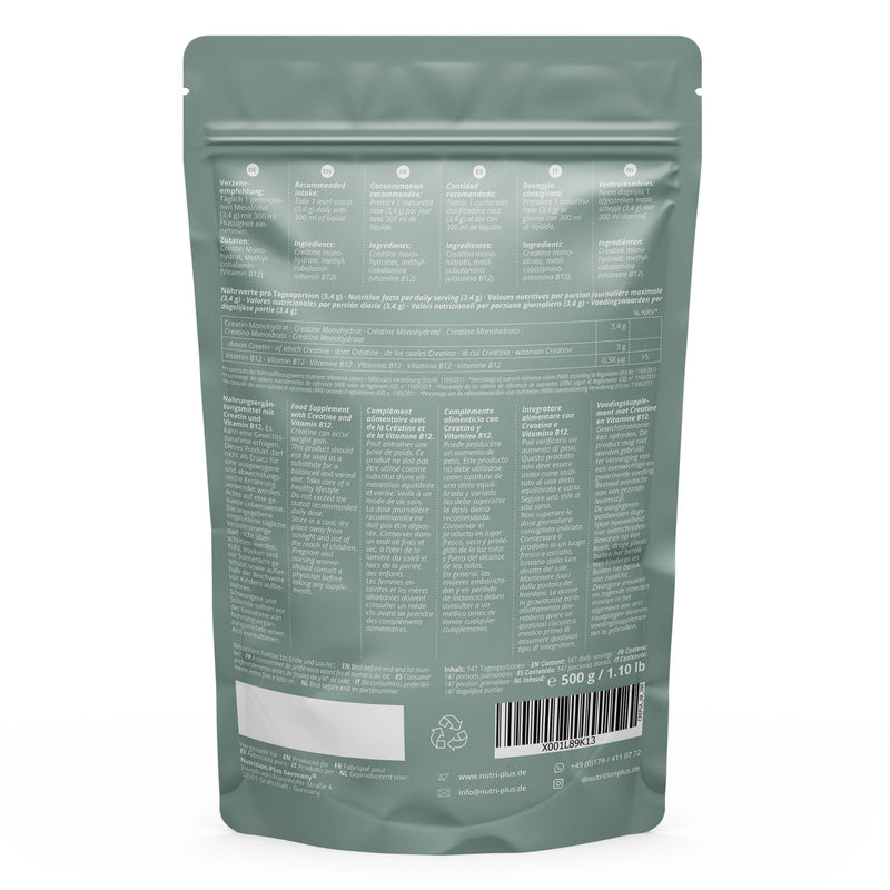Creatine Monohydrate 500 G - Creatine Powder - 99.99% Pure - High Dose, Ultra Fine, Vegan And Neutral - Nutri + Creatine Powder Mono Mesh 200 Without Flavor - Premium Quality - NewNest Australia
