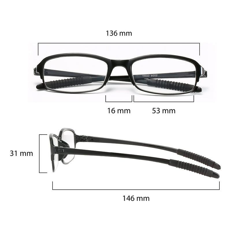 NRDIK PROFLEX LIGHTWEIGHT (Pack of 3) Flexible Reading Glasses - Impact Resistant, Scratch Resistant, Bendable, Non-Slip, Unisex (Men + Women) Affordable +1.0, 1.5, 2.0, 2.5, 3.0, 3.5 , 4.0 - (oval, mixed color) Black 2.0 diopters - NewNest Australia