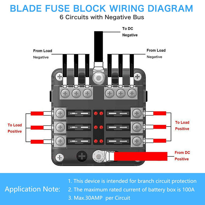 6 Way 12V Fuse Box 12Volt Blade Fuse Block, 6 Circuit W/Negative Bus Waterproof Fuse Box with LED Indicator for 12V/24V Automotive Golf Cart Truck Car Boat Marine RV Van Vehicle - NewNest Australia
