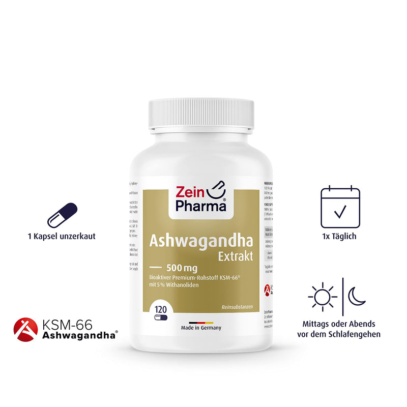 Zeinpharma Ashwagandha Extract 120 Capsules 500 Mg - Ashwagandha Root Extract High Dose With 5% Withanolide, Sleep Berry From India, Dietary Supplement Plant-Based, Laboratory Tested - NewNest Australia