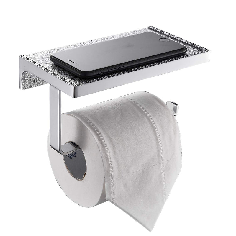 Toilet Paper Roll Holder with Shelf Tissue Dispenser Storage Cell Phone Shelves Wall Mounted Bathroom Accessories Antislip Frosted Chrome - NewNest Australia