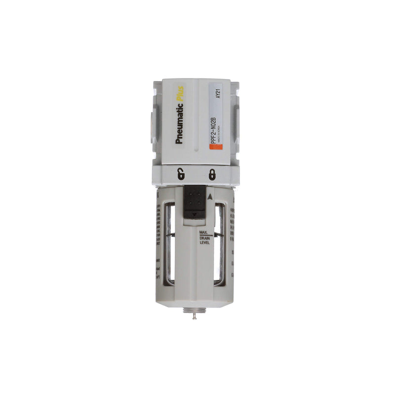 PneumaticPlus PPF2-N02B Miniature Compressed Air Particulate Filter 1/4" NPT - 5 Micron, Poly Bowl, Manual Drain, Bracket - NewNest Australia
