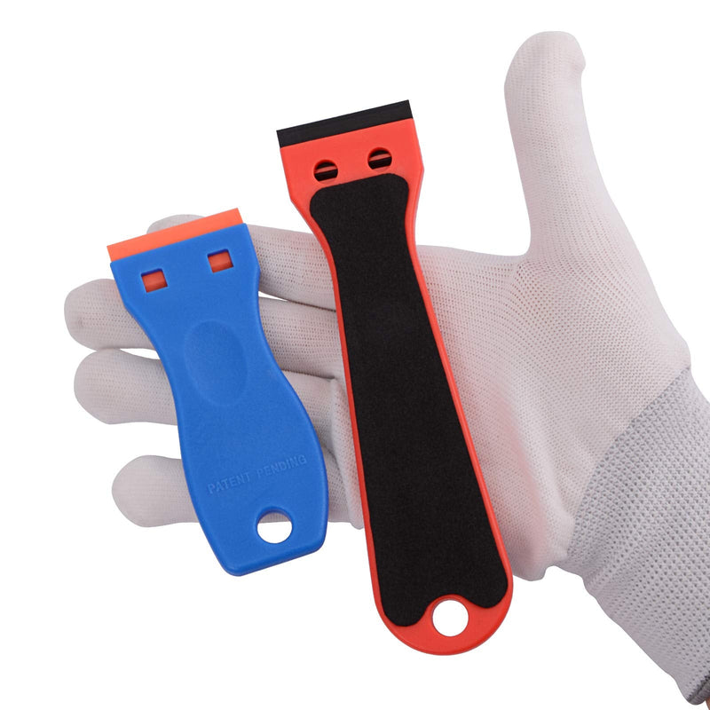 EHDIS 2pcs Plastic Razor Scraper 6-inch Long Handle Adhesive Remover Tool with 100 Double-Edge Blades for Window Tint Vinyl Scraper Decal Sticker Glue Remover (Red) Red - NewNest Australia