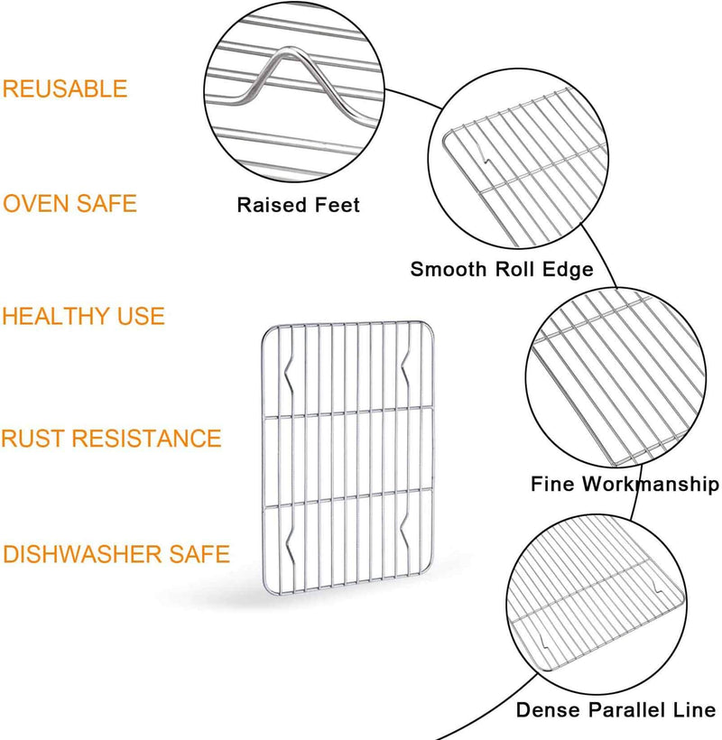 TeamFar Toaster Oven Pan Tray with Cooling Rack, Stainless Steel Toaster Ovenware broiler Pan, Compact 8''x10''x1'', Healthy & Non Toxic, Rust Free & Easy Clean - Dishwasher Safe - NewNest Australia