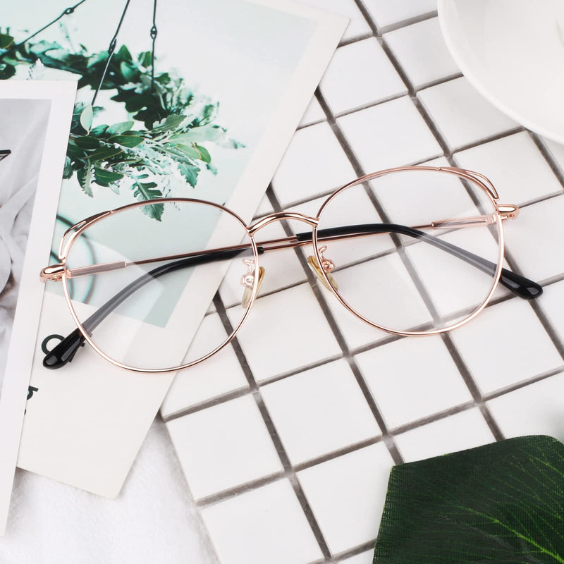 LINVO Glasses Without Prescription Women's Classic Metal Frame Glasses Frame Vintage Glasses Cat Eye Fake Glasses Rose Gold - NewNest Australia