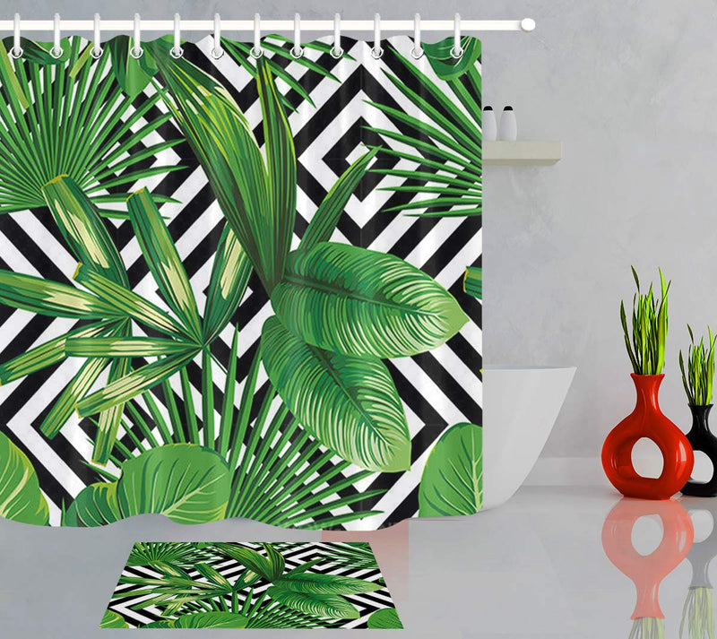 LB Banana Leaf Shower Curtain, Realistic Vivid Green Leaves of Palm Tree on Black White Background Tropical Plant Shower Curtain 72x72 Inch Waterproof Fabric with 12 Hooks 72Wx72L - NewNest Australia