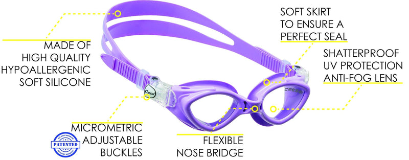 Cressi Young Swim Goggles for Kids Aged 7 to 15- Made of Soft Silicone | King Crab: made in Italy Lilac - NewNest Australia