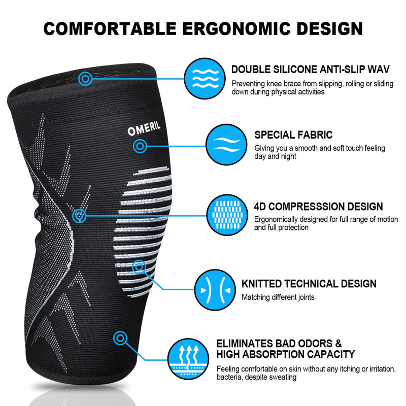 2 Pack Knee Support for Women and Men, Breathable Anti-Slip Compression Sleeve, Knee Brace for Arthritis, Joint Pain, Tendonitis, Meniscus Tear, Ligament Injury, Running (L: 42-47cm) L:42-47cm - NewNest Australia