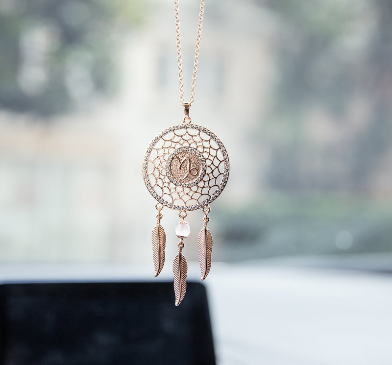 NewNest Australia - Boltz Mini Zodiac Capricorn Sign Dream Catcher Car Charm Rear View Mirror Accessories, Boho Dangling Feather Tassel Bead Pendant Constellation Ornament Wall Hanging Home Decoration (Capricorn-2) 