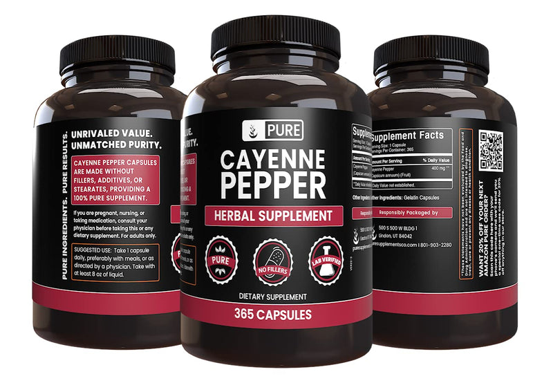 Pure Original Ingredients Cayenne Pepper (365 Capsules) No Magnesium Or Rice Fillers, Pure, Lab Verified - NewNest Australia