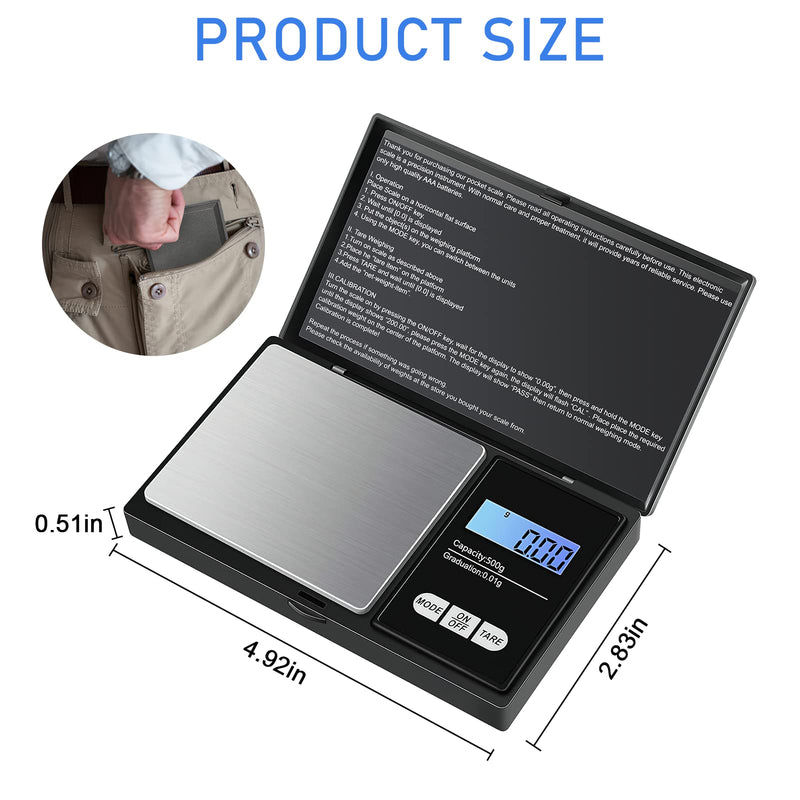 500G / 0.01G Pocket Scale, 500 X 0.01G Digital Pocket Scale, Precision Mini Kitchen Scale, Gold Scale, Coin Scale, Multifunction For Kitchen, Tea, Yeast, Coffee, Jewelery, Herbs - NewNest Australia