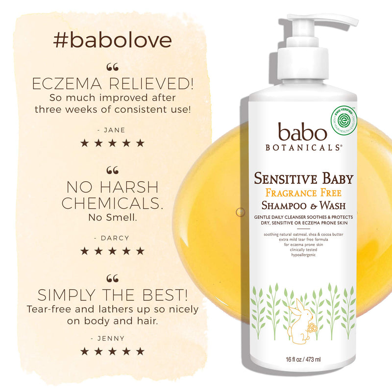 Babo Botanicals Sensitive Baby 2-in-1 Shampoo & Wash - with Organic Calendula, Oatmilk, Shea & Cocoa Butter - Fragrance-Free & EWG Verified - 16 fl. oz. (Packaging May Vary) 16 Fl Oz (Pack of 1) - NewNest Australia