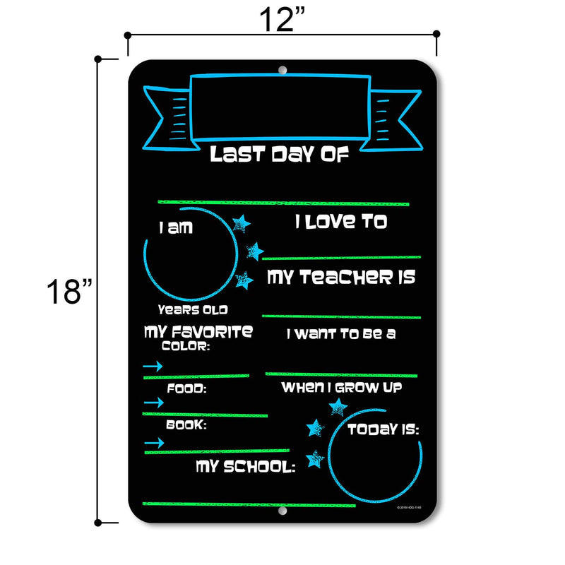 NewNest Australia - First and Last Day of School ( Set of 2 ) Blue and Green Chalkboard Style Photo Prop Tin Signs 12 x 18 inch - Reusable Easy Clean Back to School, Customizable with Liquid Chalk Markers (Not Included) 