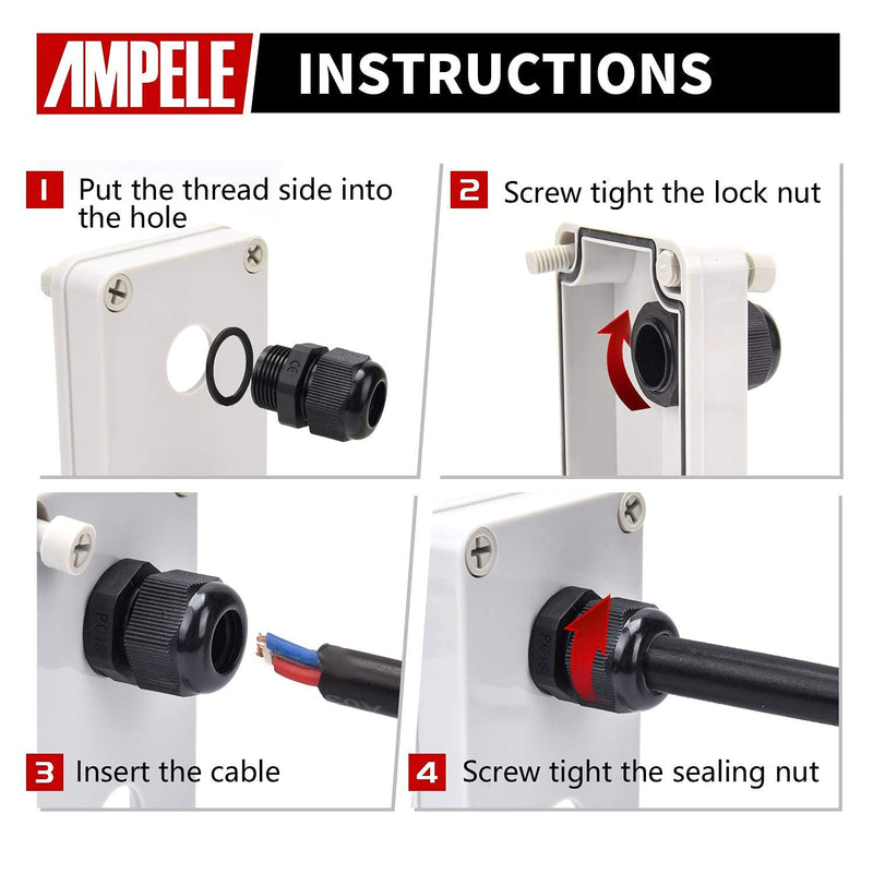 Cable Gland AMPELE 50 Pack Waterproof Adjustable 3-16mm PG7 PG9 PG11 PG13.5 PG16 PG19 Nylon Cable Glands Joints With Gaskets Cable Gland Kit 1 - NewNest Australia