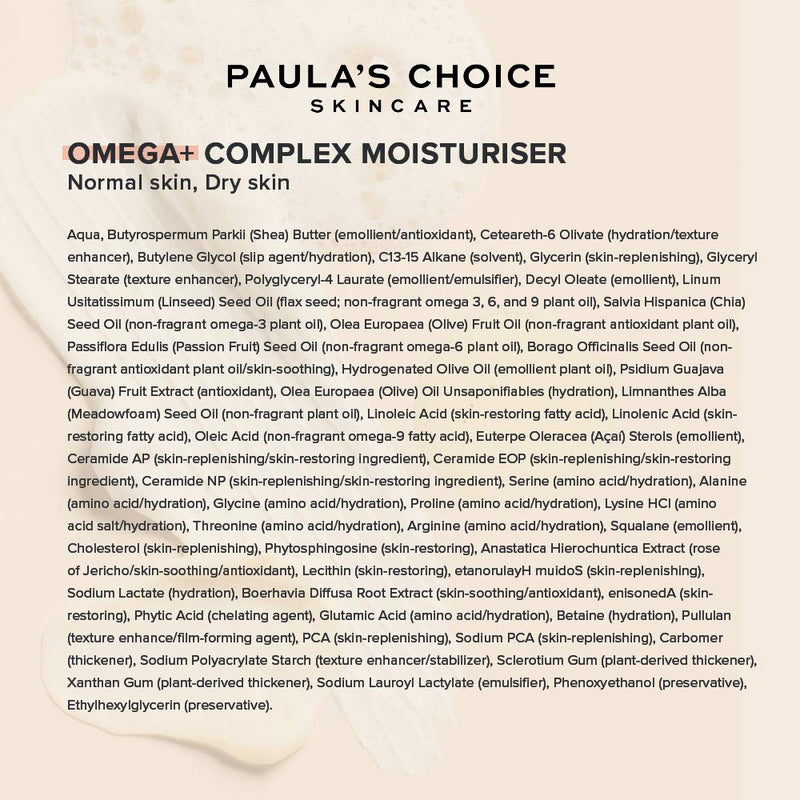 Paula's Choice Omega + Complex Moisturiser - Hydrating Night Cream for Dehydrated Skin - Nourishing & Soothing for Face - with Shea Butter & Ceramides - Normal to Very Dry Skin - 50 ml - NewNest Australia