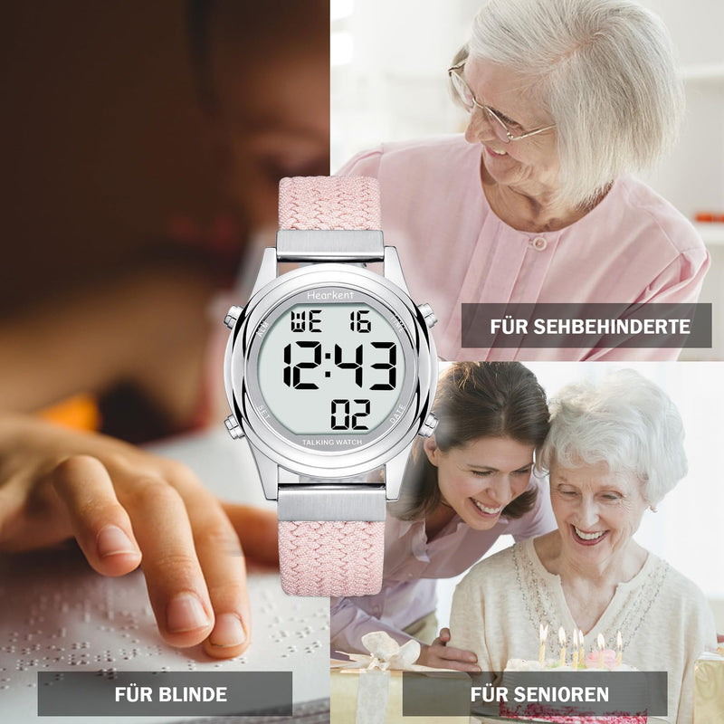 Hearkent Digital Talking Watch for Women with German Pleasant Voice LCD Large Numbers Watch for Visually Impaired, Elderly or Blind People Black - NewNest Australia