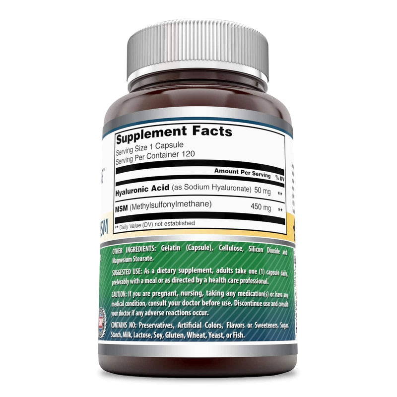 Amazing Formulas Hyaluronic Acid & MSM Dietary Supplement-500 Milligrams-120 Capsules (Non-GMO,Gluten Free)-Provides Joint, Tendon & Ligament Support - Promotes Flexibility – Skin Health Supplements* - NewNest Australia