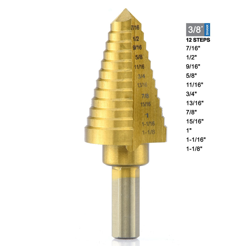 Neiko 10189A Titanium Step Drill Bit, High Speed Steel | 7/16" to 1-1/8" | Total 12 Step Sizes. 3/16" - 7/8" - NewNest Australia