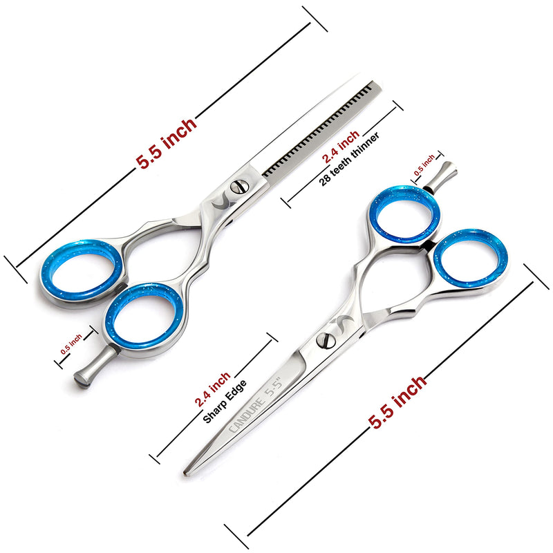 Candure Hairdressing Scissor Hairdresser thinning Scissor Set - 5.5 Inch Hair Cutting and Hair Scissor with Comb and Pouch - for Men, Women, Children and Professional Barbers 2 Count (Pack of 1) Silver - NewNest Australia