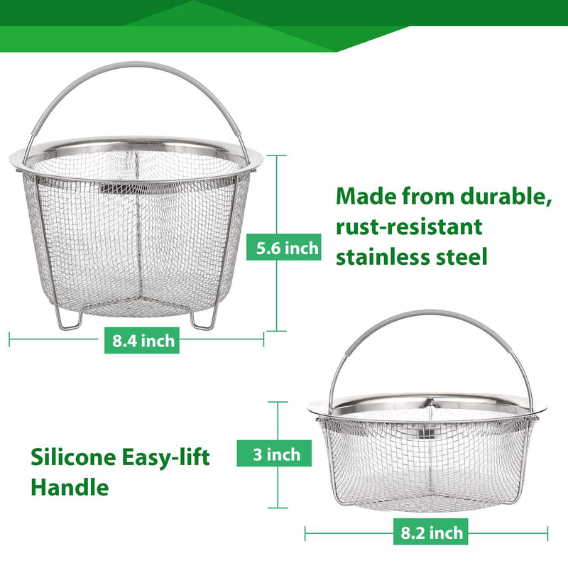 Aozita Steamer Basket for Instant Pot Accessories 6 qt or 8 quart - 2 Tier Stackable 18/8 Stainless Steel Mesh Strainer Basket - Silicone Handle - Vegetable Steamer Insert, Egg Basket, Pasta Strainer - NewNest Australia