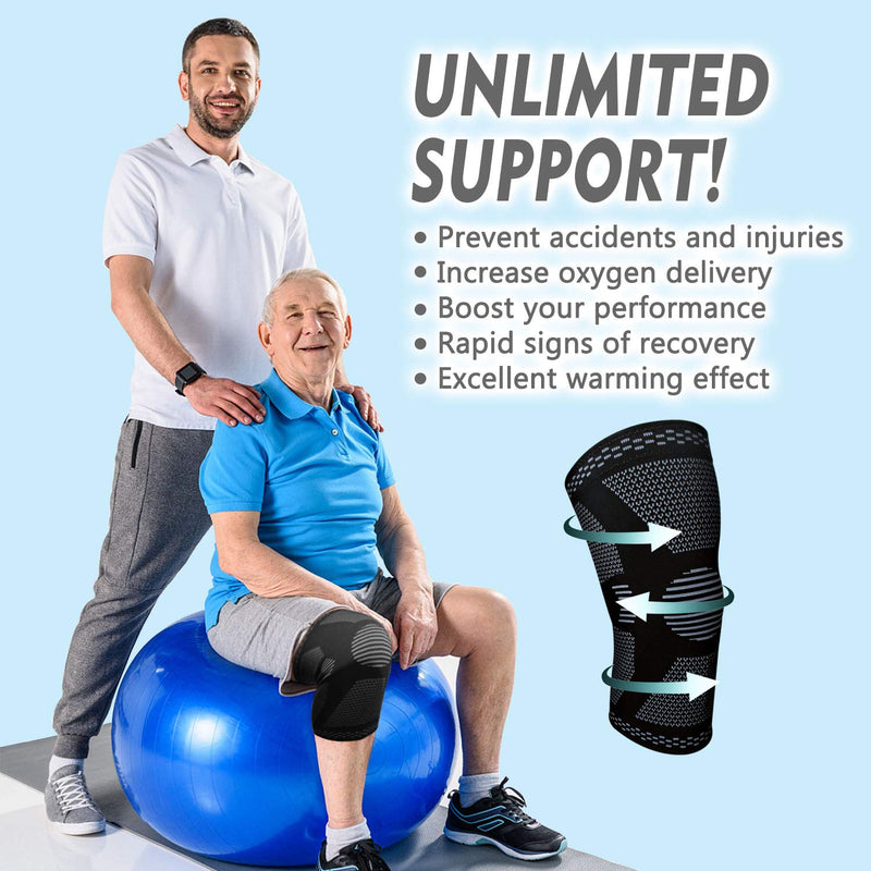 2 Pack Knee Support - Knee Compression Sleeves for Men & Women, Knee Brace for Working Out, Running, Basketball, Gym, Weightlifting, Workout, for Arthritis Joint Pain Relief Size M Black Medium(1 Pair) - NewNest Australia