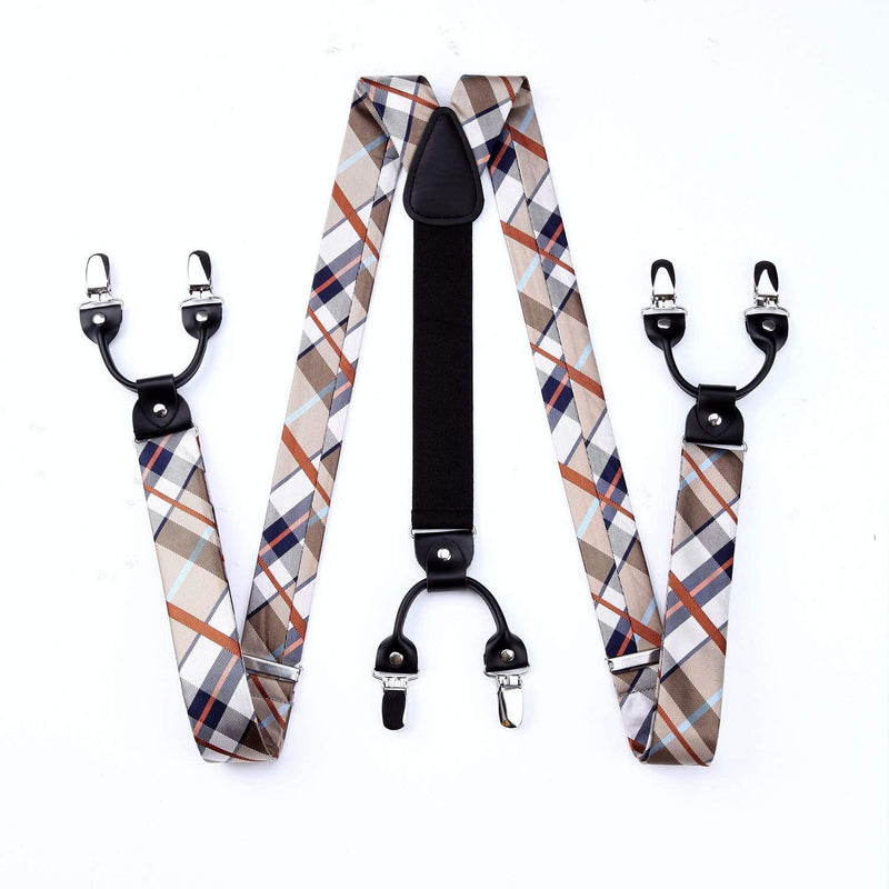 HISDERN,Men's Braces Bow Tie Set and Pocket Square Classic Adjustable Y Shape with 6 Strong Clips Braces One Size - NewNest Australia
