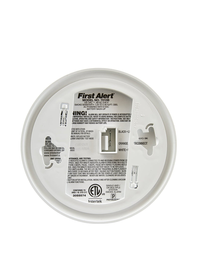 First Alert BRK 7010B Hardwired Smoke Detector with Photoelectric Sensor and Battery Backup , White - NewNest Australia